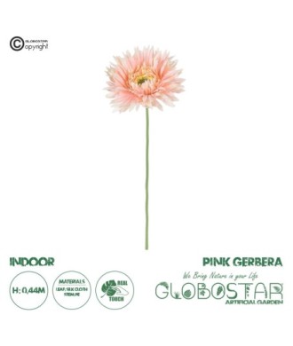 GloboStar® Artificial Garden PINK GERBERA  BRANCH 21205 Τεχνητό Διακοσμητικό Κλαδί Ζέρμπερας Ροζ Y44cm